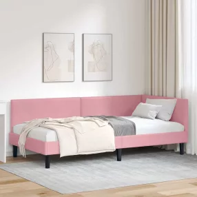   vidaXL Sarokágy keret fejtámlával Rózsaszín 100 cm x 200 cm Bársony