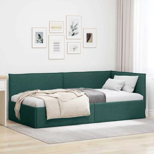 Sarokágy keret fejtámlával Sötétzöld 80 x 200 cm szövet