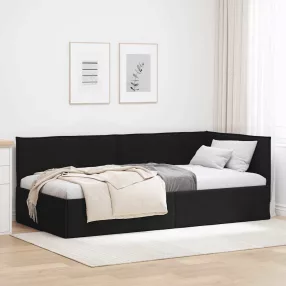 Sarokágy keret fejtámlával Fekete 90 x 200 cm szövet