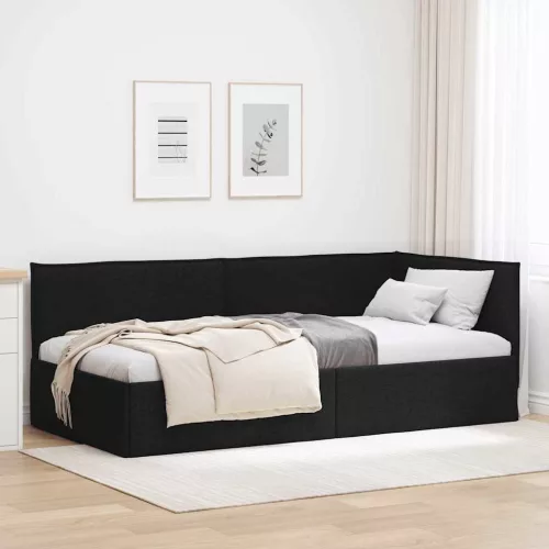 Sarokágy keret fejtámlával Fekete 90 x 200 cm szövet