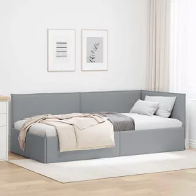   Sarokágy keret fejtámlával Világosszürke 100 x 200 cm szövet