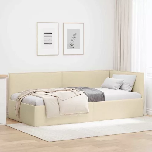 Sarokágy keret fejtámlával Krém 100 x 200 cm Bársony