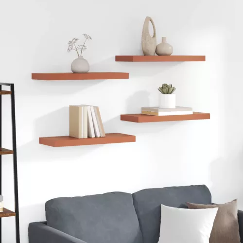 vidaXL Falpolc Falra szerelhető 4 pcs Piros 60 x 23 x 4 cm Faanyag
