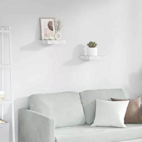 Falpolc tárolóval 2 pcs Fehér márvány 23 x 23,5 x 4 cm Faanyag