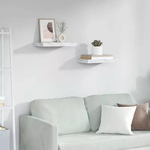 Falpolc tárolóval 2 pcs Fehér márvány 40 x 23,5 x 4 cm Faanyag