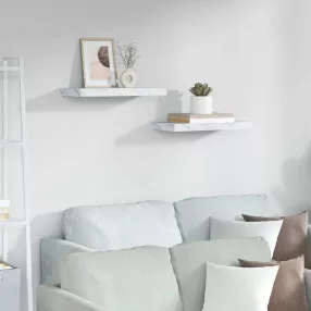   Falpolc tárolóval 2 pcs Fehér márvány 50 x 23,5 x 4 cm Faanyag