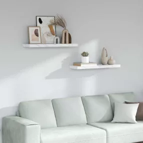   Falpolc tárolóval 2 pcs Fehér márvány 90 x 23,5 x 4 cm Faanyag