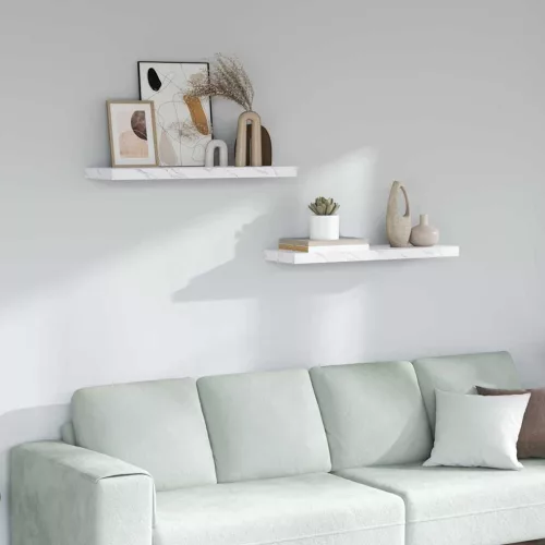 Falpolc tárolóval 2 pcs Fehér márvány 90 x 23,5 x 4 cm Faanyag