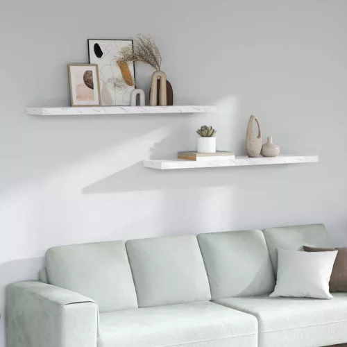 Falpolc tárolóval 2 pcs Fehér márvány 120 x 23,5 x 4 cm Faanyag