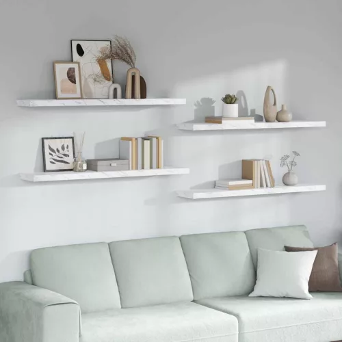 Falpolc tárolóval 4 pcs Fehér márvány 120 x 23,5 x 4 cm Faanyag