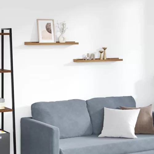 Falpolc polcokkal tárolóval 2 pcs Barna 60 x 9 x 3 cm Faanyag