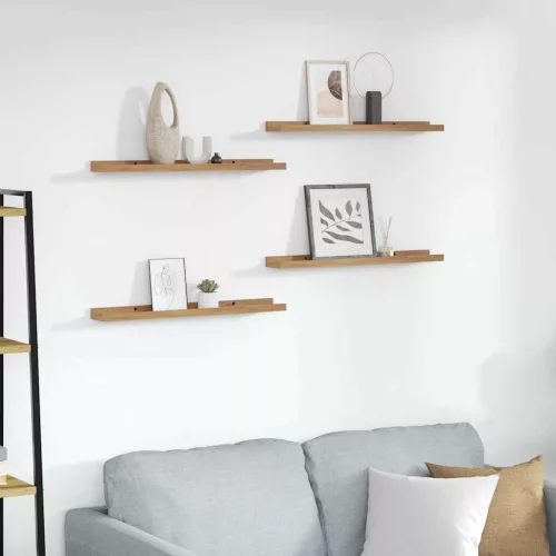 Falpolc polcokkal tárolóval 4 pcs Barna 60 x 9 x 3 cm Faanyag