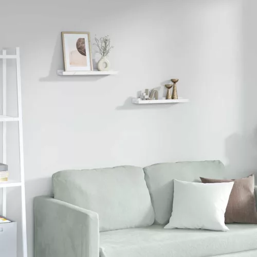 Falpolc polcokkal 2 pcs Fehér márvány 40 x 9 x 3 cm Faanyag