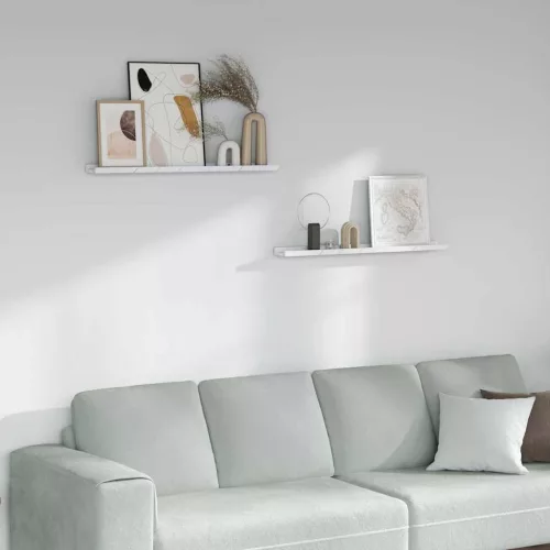 Falpolc polcokkal 2 pcs Fehér márvány 80 x 9 x 3 cm Faanyag