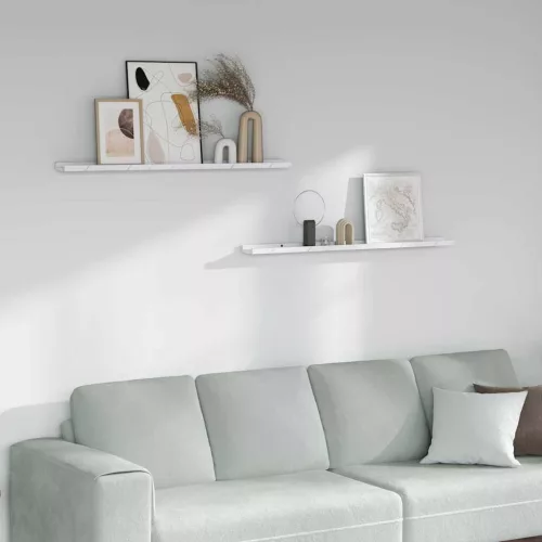Falpolc polcokkal 2 pcs Fehér márvány 100 x 9 x 3 cm Faanyag