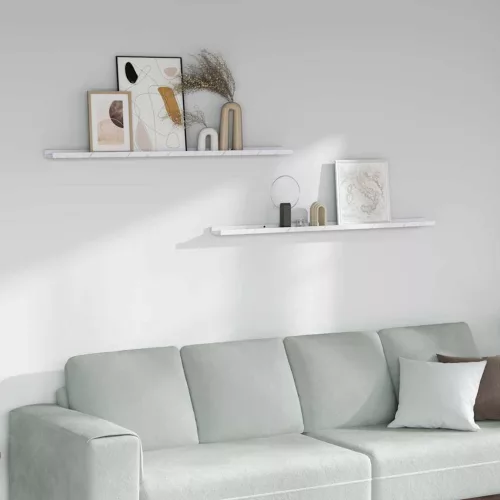 Falpolc polcokkal 2 pcs Fehér márvány 115 x 9 x 3 cm Faanyag