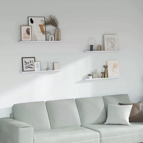 Falpolc polcokkal 4 pcs Fehér márvány 80 x 9 x 3 cm Faanyag