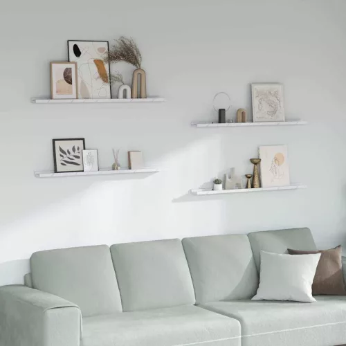 Falpolc polcokkal 4 pcs Fehér márvány 100 x 9 x 3 cm Faanyag