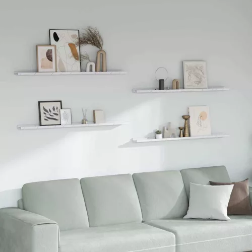 Falpolc polcokkal 4 pcs Fehér márvány 115 x 9 x 3 cm Faanyag