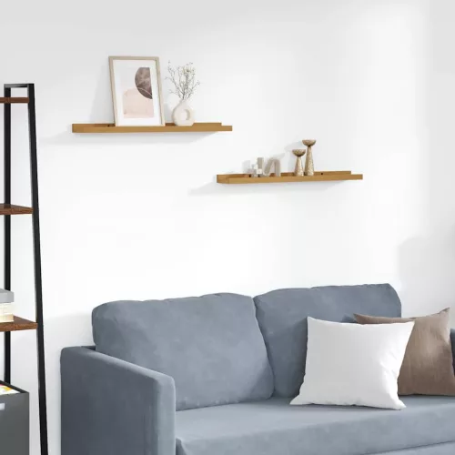 Falpolc polcokkal tárolóval 2 pcs Bézs 60 x 9 x 3 cm Faanyag