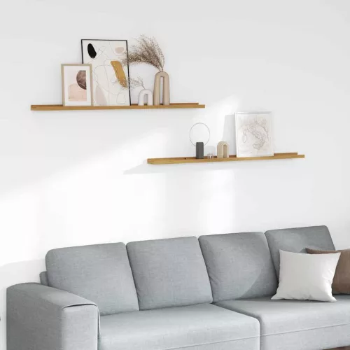 Falpolc polcokkal tárolóval 2 pcs Bézs 115 x 9 x 3 cm Faanyag