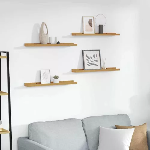 Falpolc polcokkal tárolóval 4 pcs Bézs 60 x 9 x 3 cm Faanyag