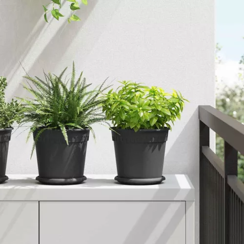 vidaXL Kerek Virágcserép 6 pcs Fekete Ø 19 x 16 cm Műanyag