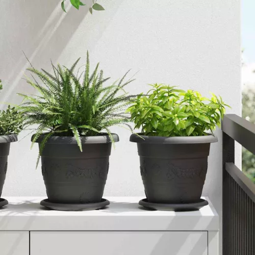 vidaXL Kerek Virág Tálca 6 pcs Fekete Ø 17,5 x 2 cm Műanyag