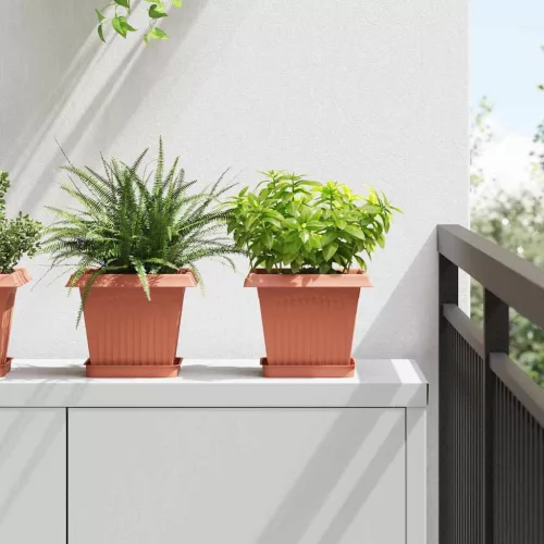 vidaXL Négyzet Virágcserép 6 pcs Tégla Vörös 20 x 20 x 16 cm Műanyag
