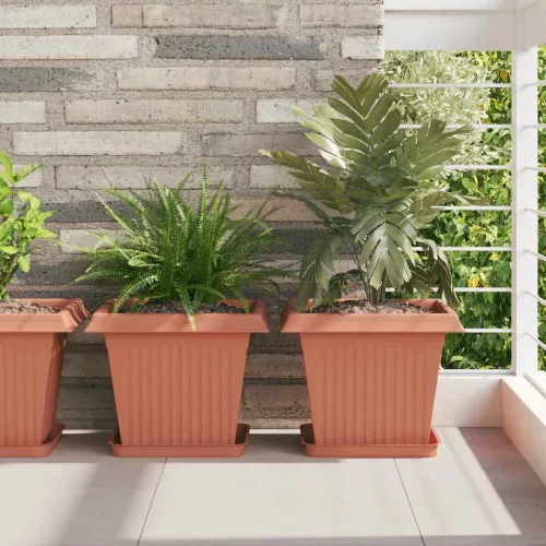 vidaXL Négyzet Virágcserép 6 pcs Tégla Vörös 33 x 33 x 26 cm Műanyag