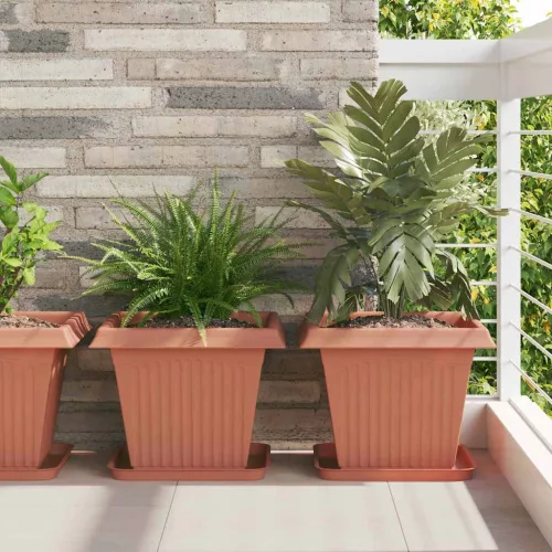 vidaXL Négyzet Virágcserép 6 pcs Tégla Vörös 38 x 38 x 30 cm Műanyag
