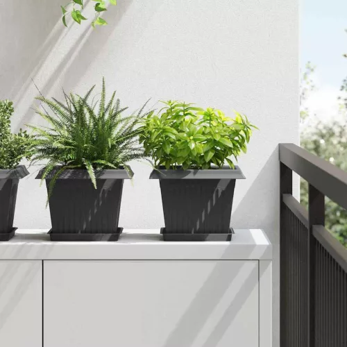 vidaXL Négyzet Virágcserép 6 pcs Fekete 23 x 23 x 17,5 cm Műanyag