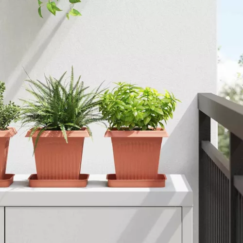 vidaXL Négyzet Virágcserép 24 pcs Tégla Vörös 16 x 16 x 14 cm Műanyag