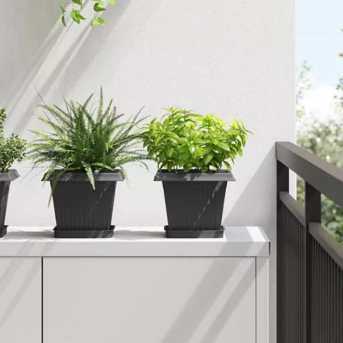 vidaXL Négyzetes Virágtálca 6 pcs Fekete 15 x 15 x 2 cm Műanyag