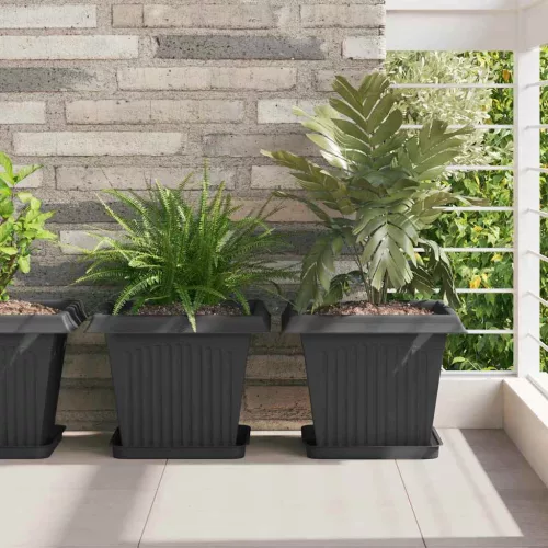 vidaXL Négyzetes Virágtálca 6 pcs Fekete 25,5 x 25,5 x 2,5 cm Műanyag