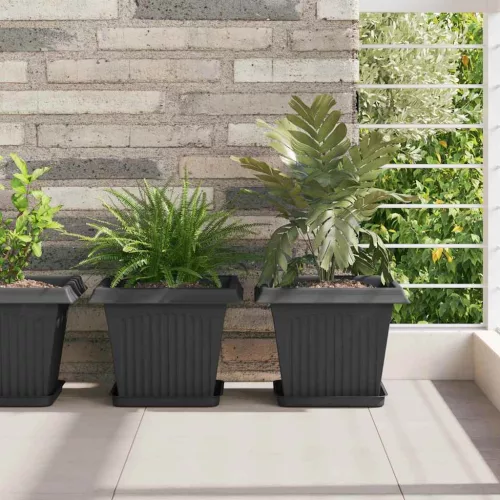vidaXL Négyzetes Virágtálca 24 pcs Fekete 21 x 21 x 2 cm Műanyag