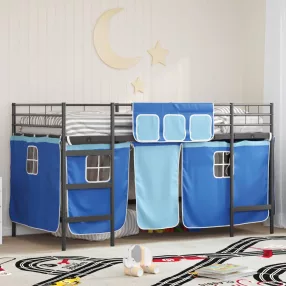   Gyerek Loft Ágykeret Függönyökkel Fekete és Kék 80 x 201 cm