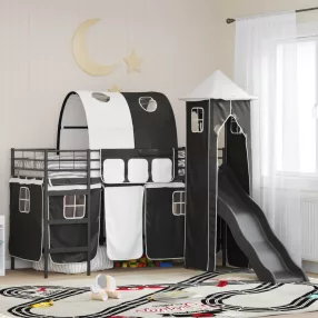 vidaXL Gyerekek Loft Ágykerete Fekete 75 x 190 cm Fém