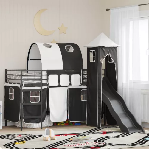 vidaXL Gyerekek Loft Ágykerete Fekete 75 x 190 cm Fém