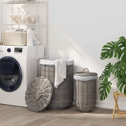 vidaXL Fedeles mosókosár 2 pcs Kubu Szürke Kubu rattán