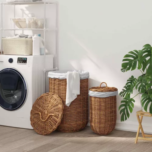 vidaXL Mosókosár 2 pcs Barna Kubu rattán