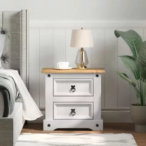   Éjjeli asztal fiókkal Fehér 53 x 39 x 47 cm Tömör fenyőfa