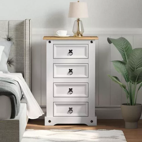 Éjjeli asztal fiókkal Fehér 53 x 39 x 84 cm Tömör fenyőfa