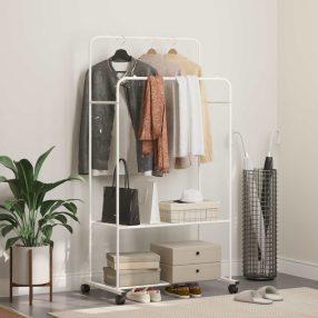   Ruhafogó polcokkal kerékkel tárolóval Fehér 80 x 53 x 156 cm