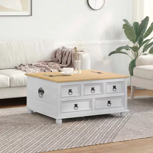 vidaXL storage box fiókkal Fehér 90 x 78 x 45 cm Tömör fenyőfa