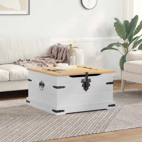 vidaXL storage box polcokkal Fehér 78 x 78 x 45 cm Tömör fenyőfa