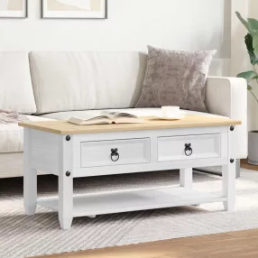   vidaXL Dohányzóasztal fiókkal Fehér 100 x 48 x 45 cm Tömör Fenyőfa