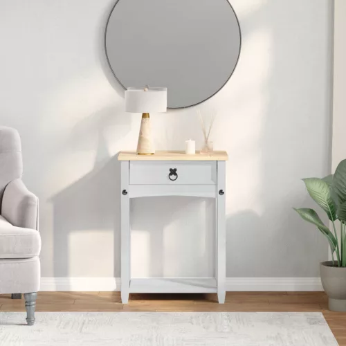 vidaXL Konzolasztal fiókkal Fehér 55 x 35 x 73 cm Tömör fenyőfa
