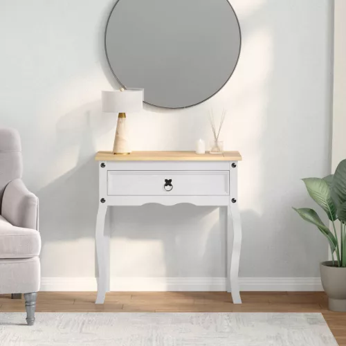 vidaXL Konzolasztal fiókkal Fehér 73 x 35 x 73 cm Tömör fenyőfa