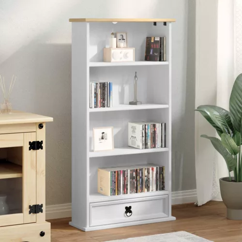 vidaXL CD tároló Fehér 52 x 17.5 x 103 cm Tömör fenyőfa